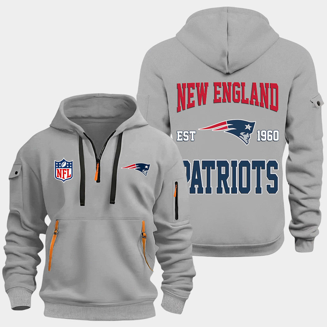 New England Patriots Grey Quarter Zip Hoodie