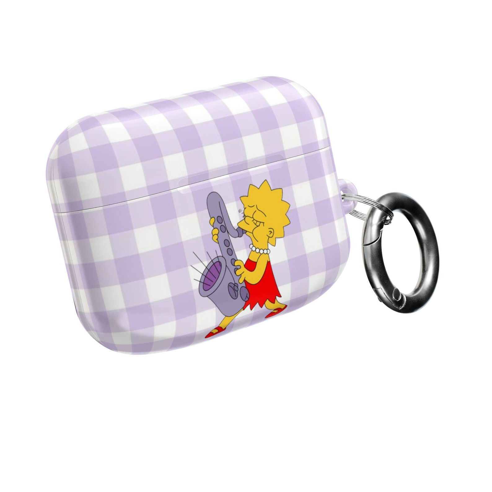 Purple Gingham Sax Lisa Simpson AirPod Case | Check Pattern Earbud Case