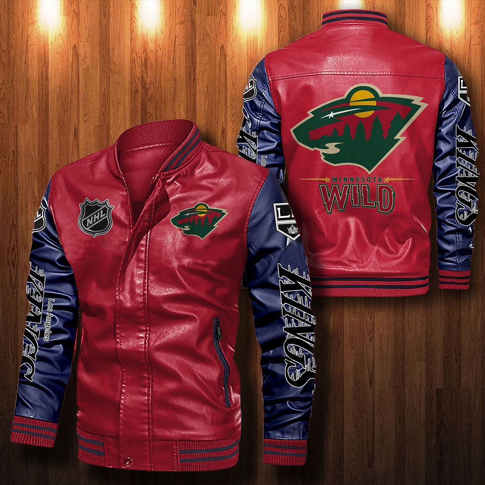 Thumbnail: Minnesota Wild Leather Varsity Jacket Bomber Coat