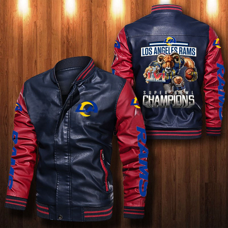Thumbnail: Los Angeles Rams Leather Varsity Jacket Bomber Coat
