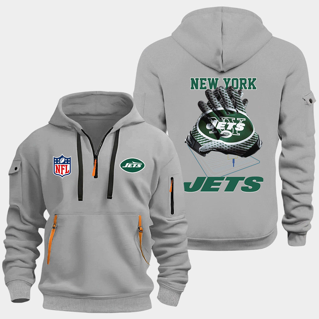 New York Jets Grey Quarter Zip Hoodie
