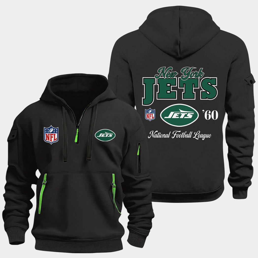 New York Jets Black Quarter Zip Hoodie