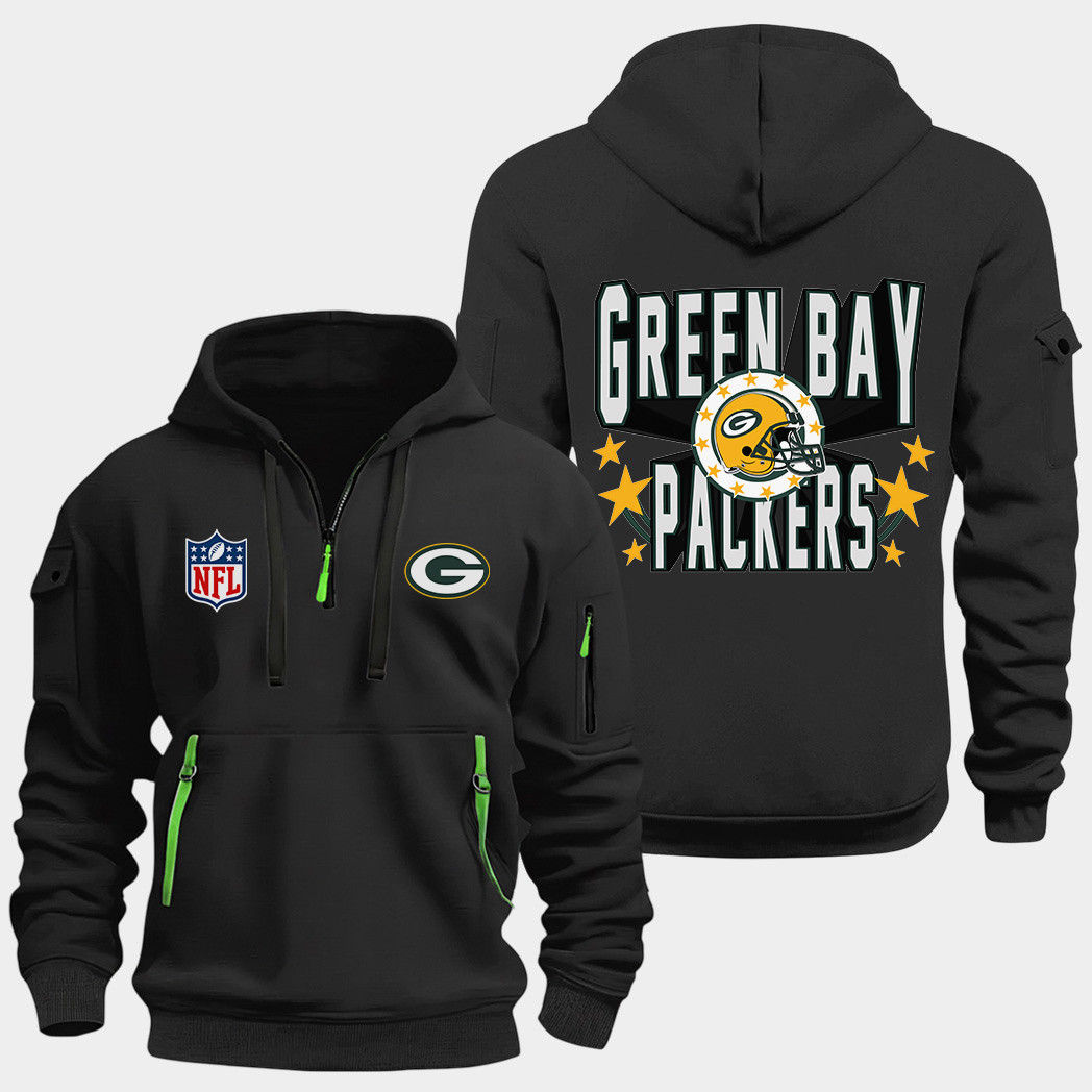 Green Bay Packers Black Quarter Zip Hoodie