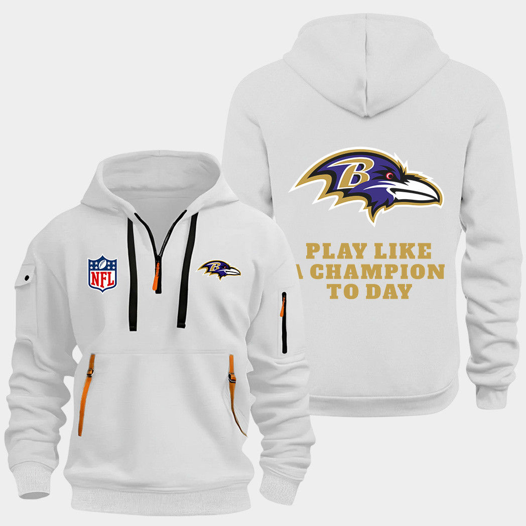 Baltimore Ravens White Quarter Zip Hoodie