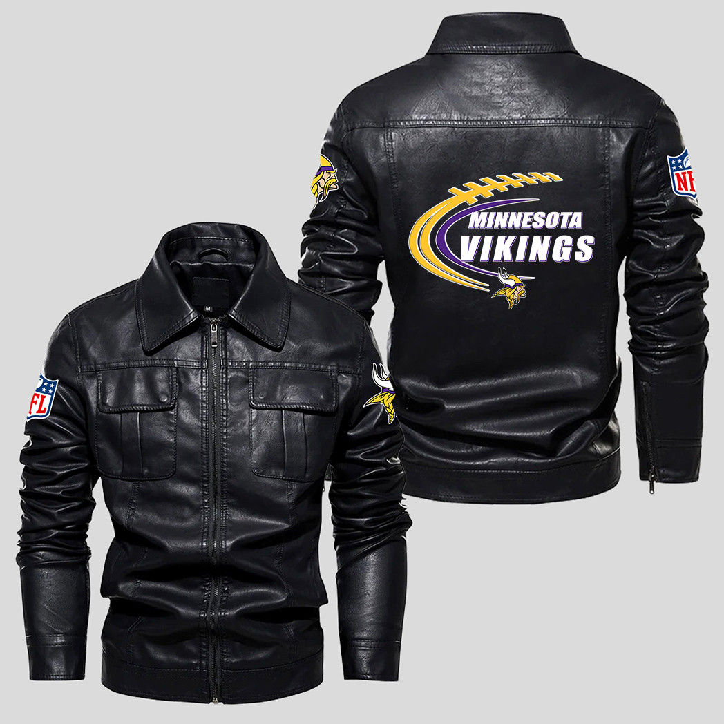 Minnesota Vikings NFL Team Logo Football Pattern Black 2D Motorcycle Leather Jac