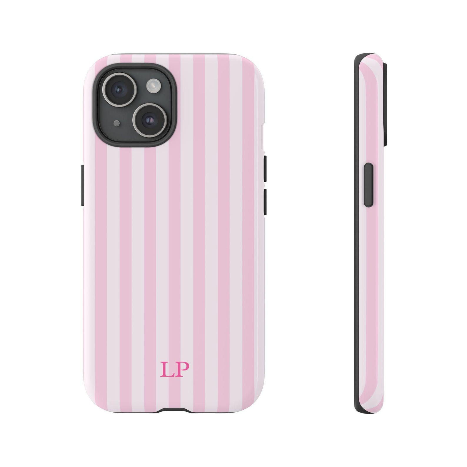 Custom Initial Pink Stripe Phone, Personalized Monogram iPhone Cover, Trendy Nam