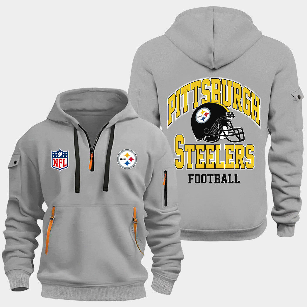 Pittsburgh Steelers Grey Quarter Zip Hoodie
