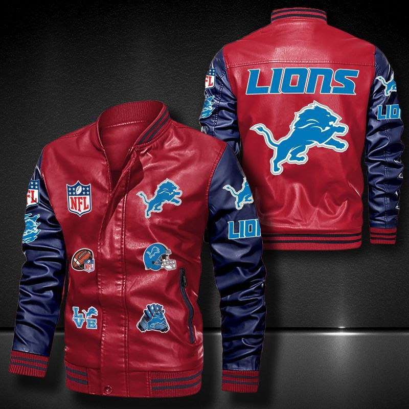 Thumbnail: Detroit Lions Leather Varsity Jacket Bomber Coat
