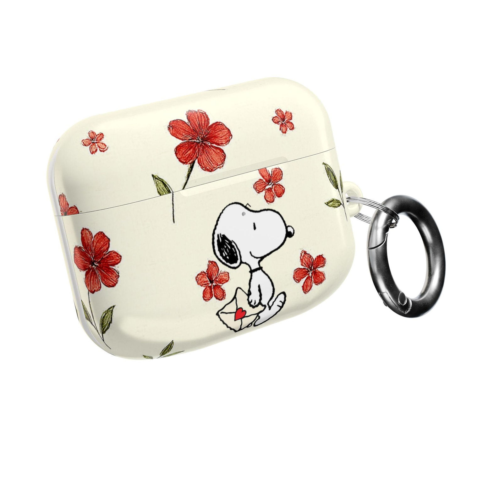 Snoopy Hugging Heart AirPod Case | Floral Red Flower Pattern
