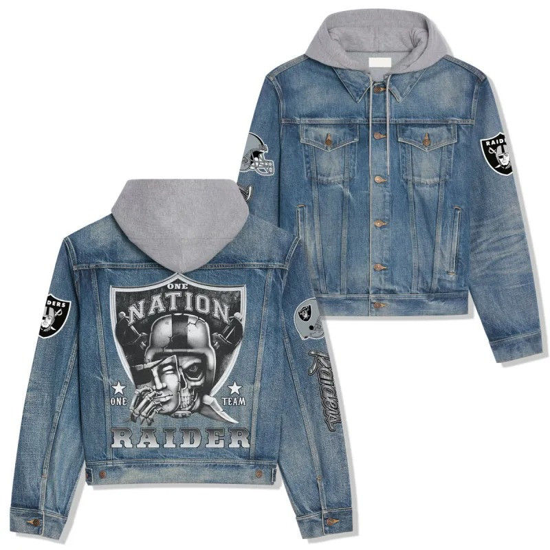 Las Vegas Raiders NFL Team Logo& Motto 3D Hooded Denim Jacket