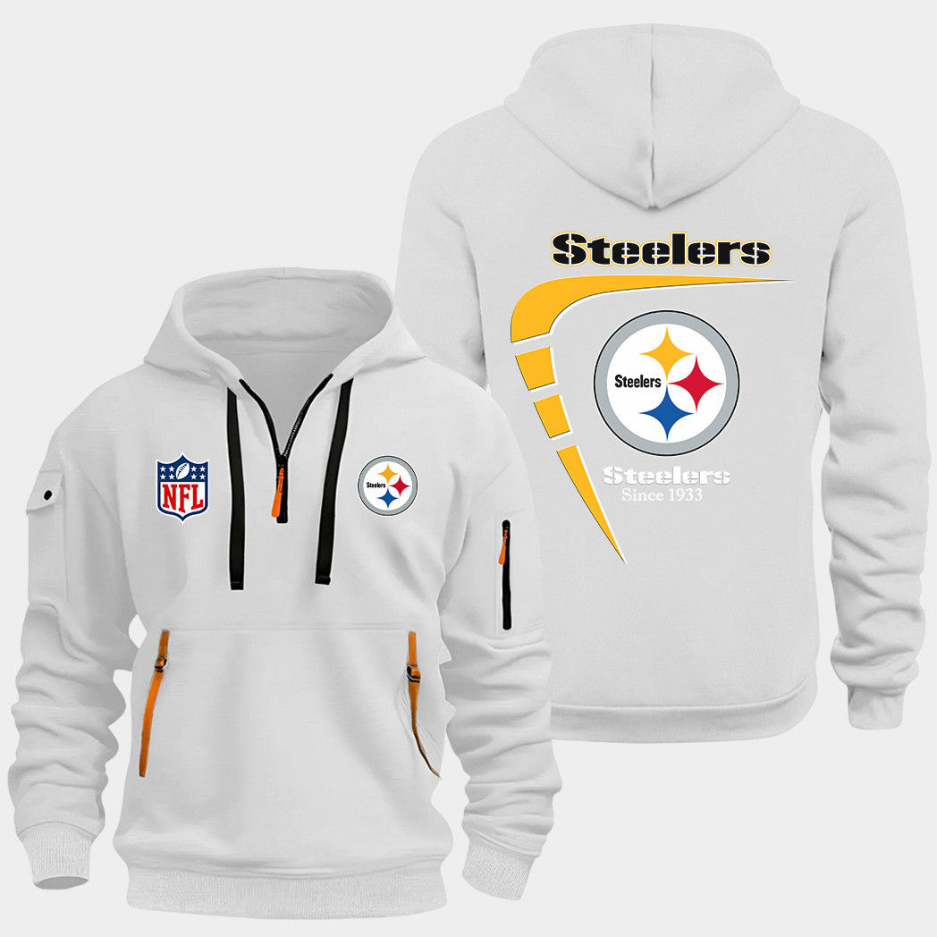 Pittsburgh Steelers White Quarter Zip Hoodie