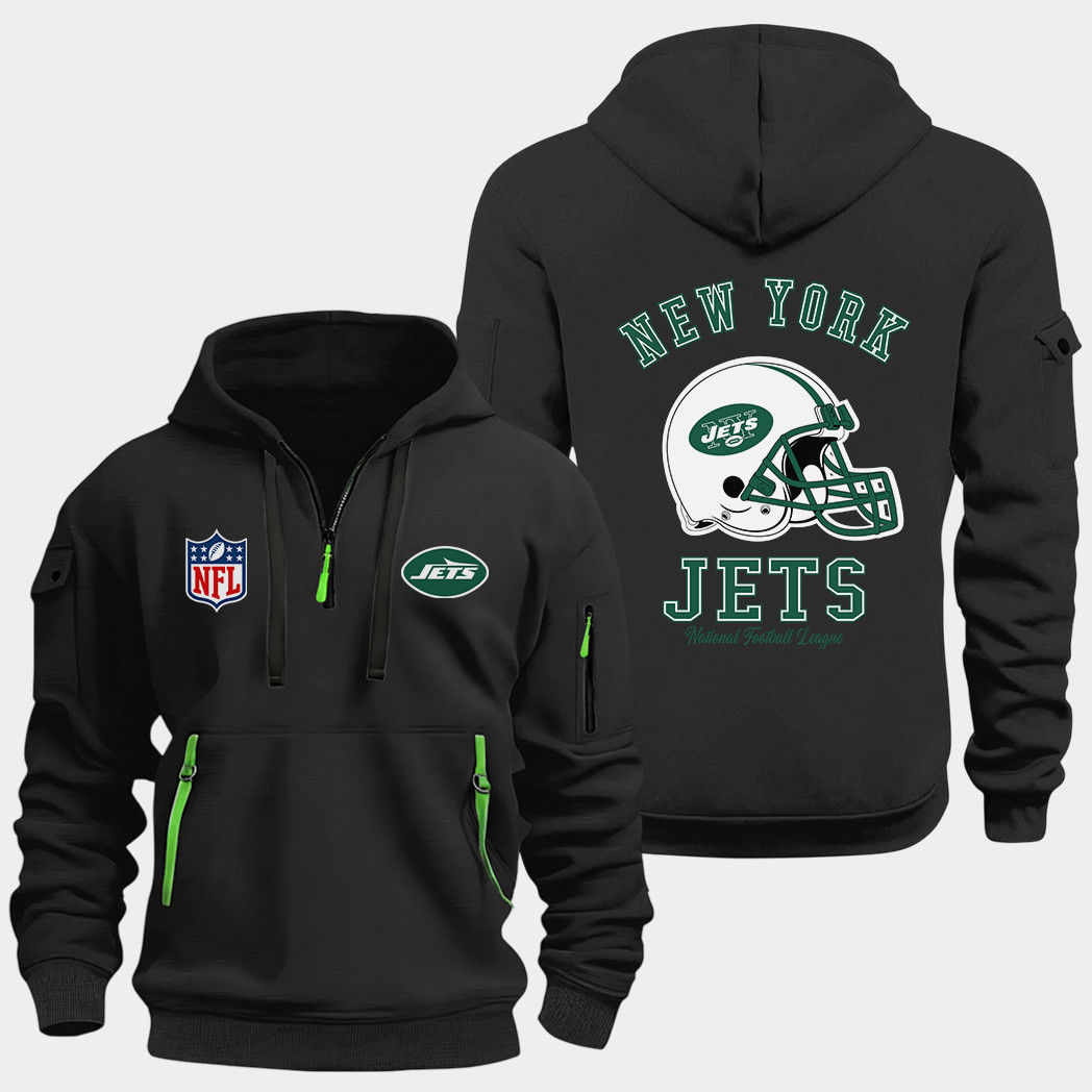 New York Jets Black Quarter Zip Hoodie