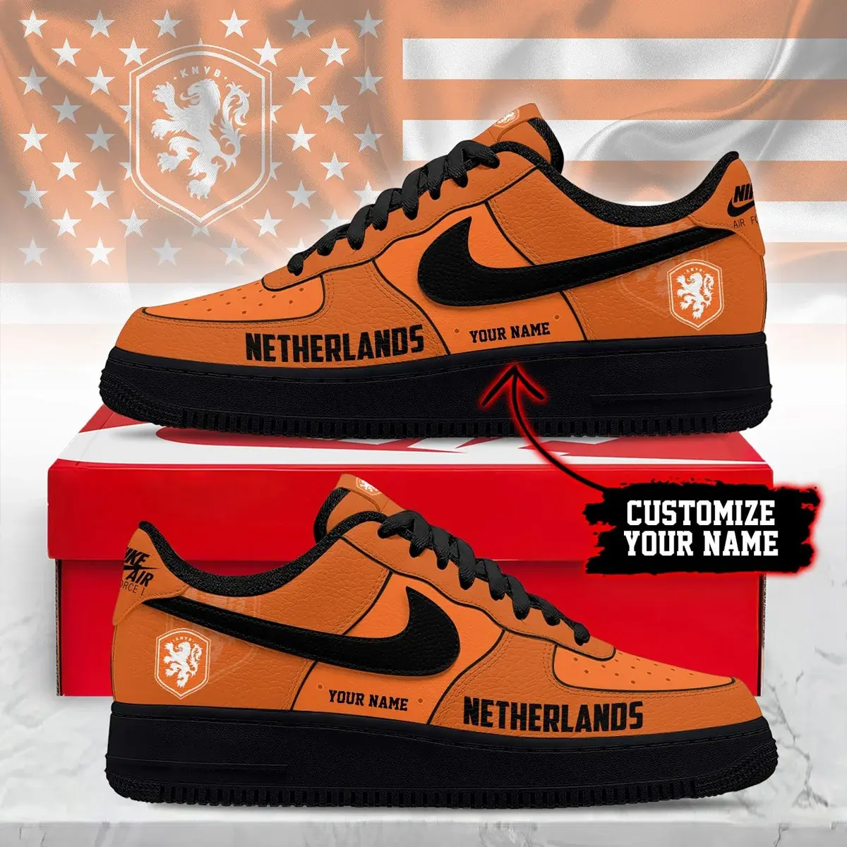 Netherlands Premium WC26 Soccer Fan Custom Air Force 1 Sneakers