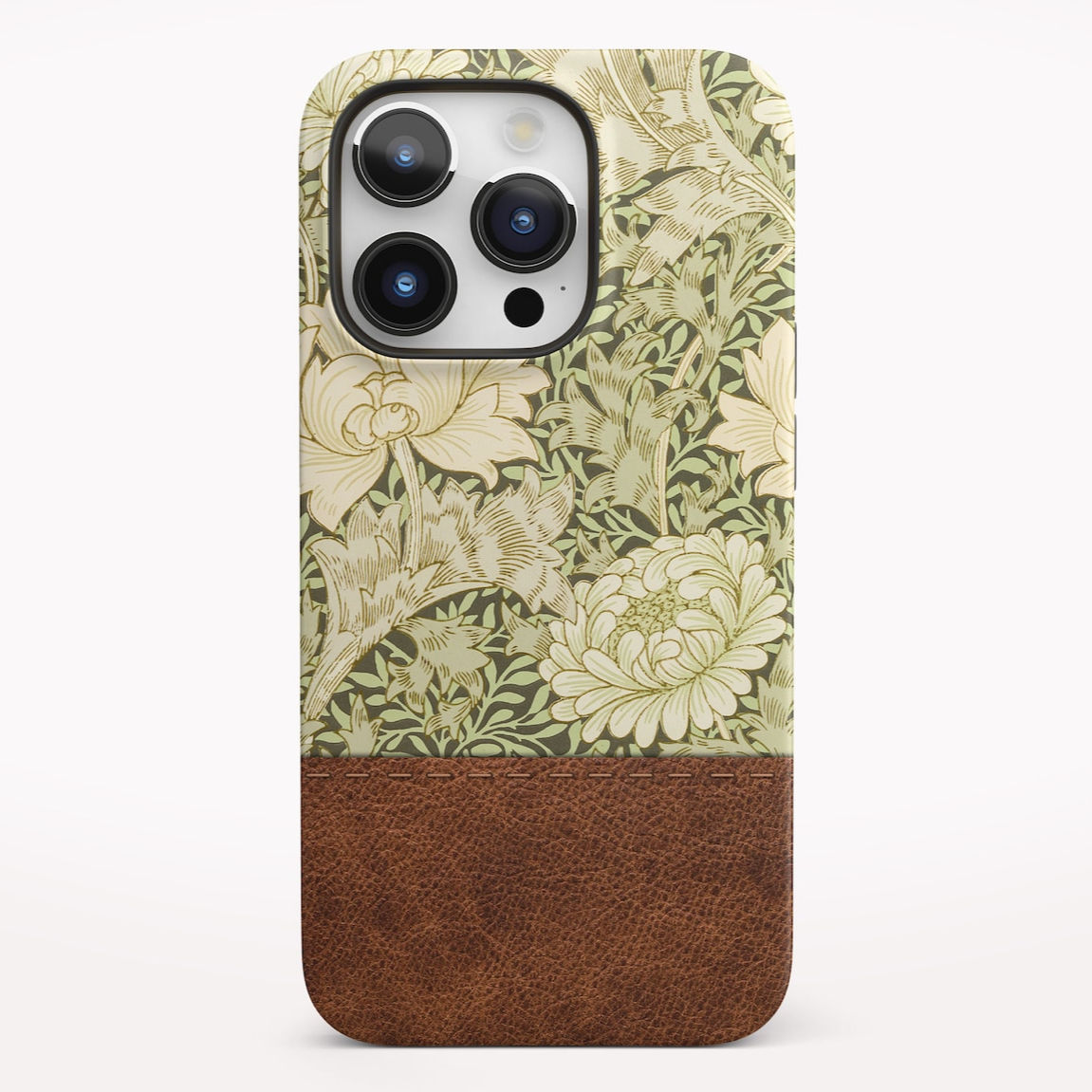 Boho iPhone 14 Case, Sage Green Tones Boho Galaxy Case, Leather Look Print Phone