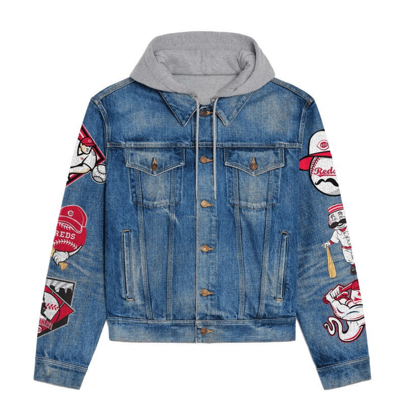 Thumbnail: Cincinnati Reds MLB Team Splash Logo 3D Hooded Denim Jacket