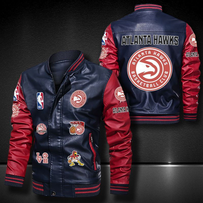 Thumbnail: Atlanta Hawks Leather Varsity Jacket Bomber Coat