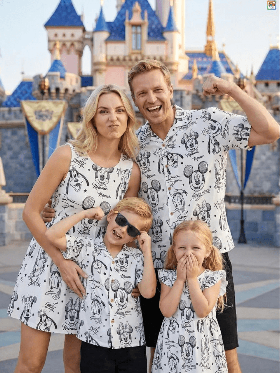 Thumbnail: Family Monochrome Mouse Hawaiian Shirt Dress Set, Park Matching Outfit