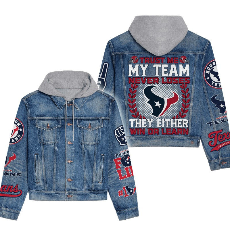 Houston Texans NFL Team Logo& Motto v5 3D Hooded Denim Jacket