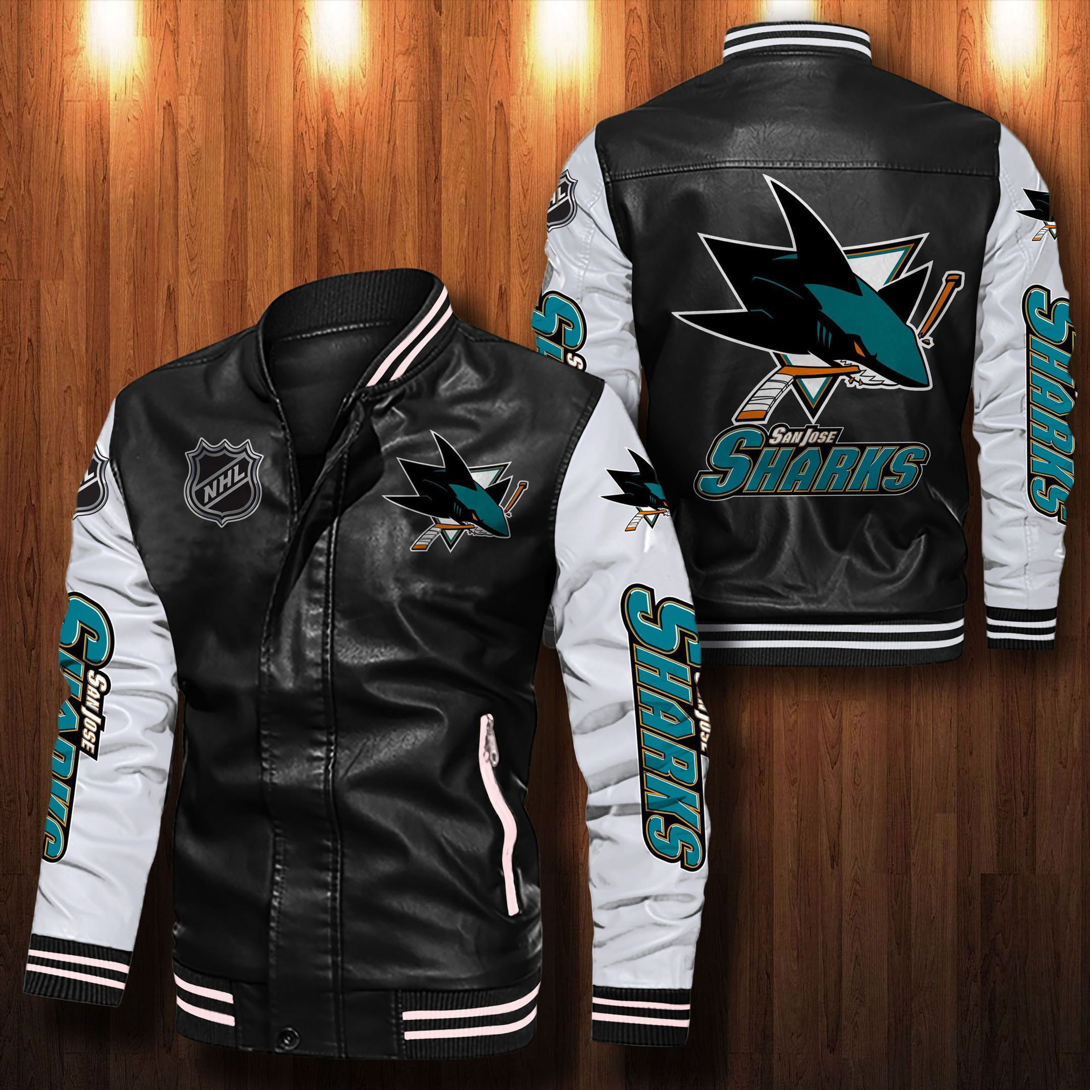 San Jose Sharks Leather Varsity Jacket Bomber Coat