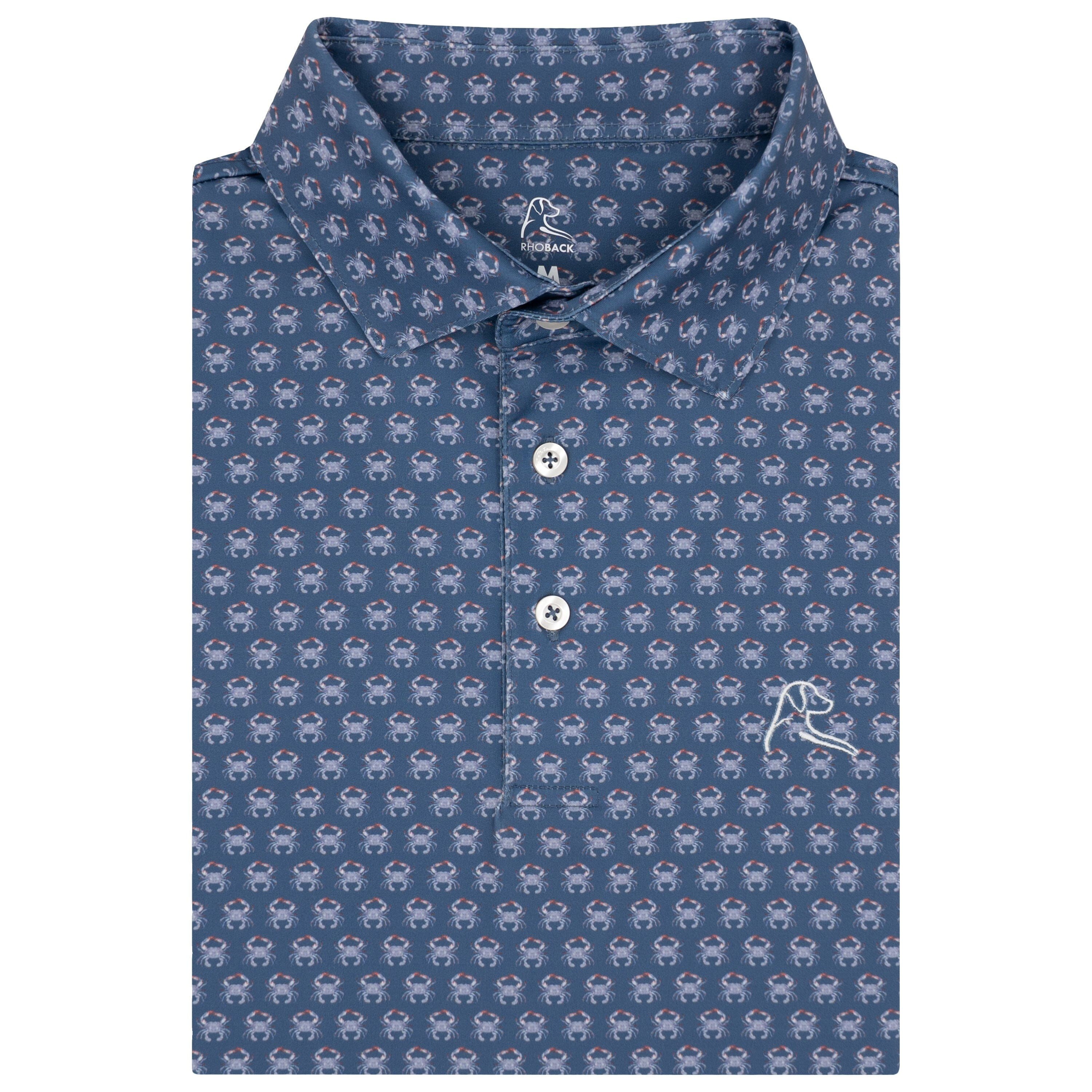 Rhoback The Blue Crab Short Sleeve Performance Polo - Coastal Blue/Prussian Blue