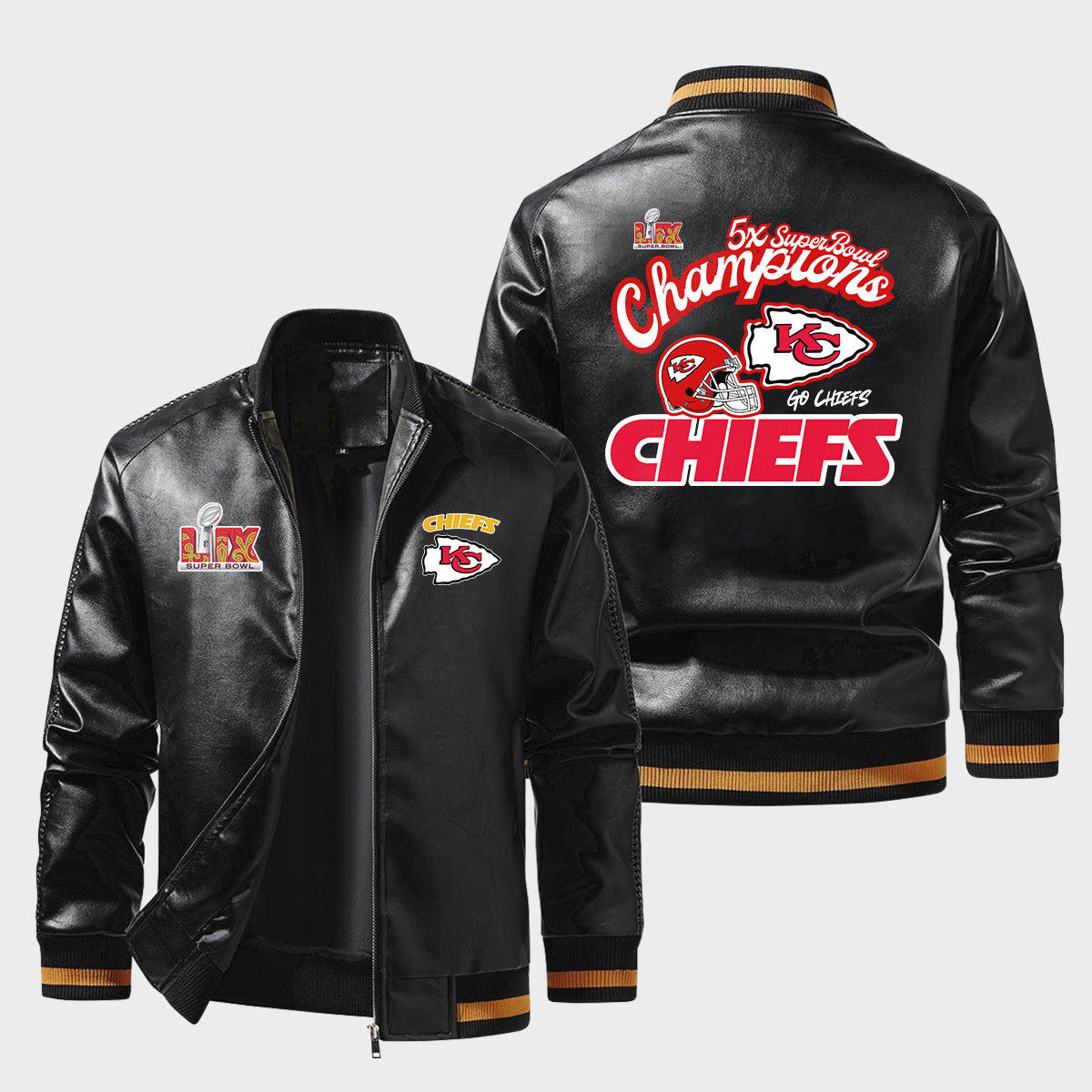 Kansas City Chiefs 2024-2025 Super Bowl LIX Champions 5X Win Pride Team Leather