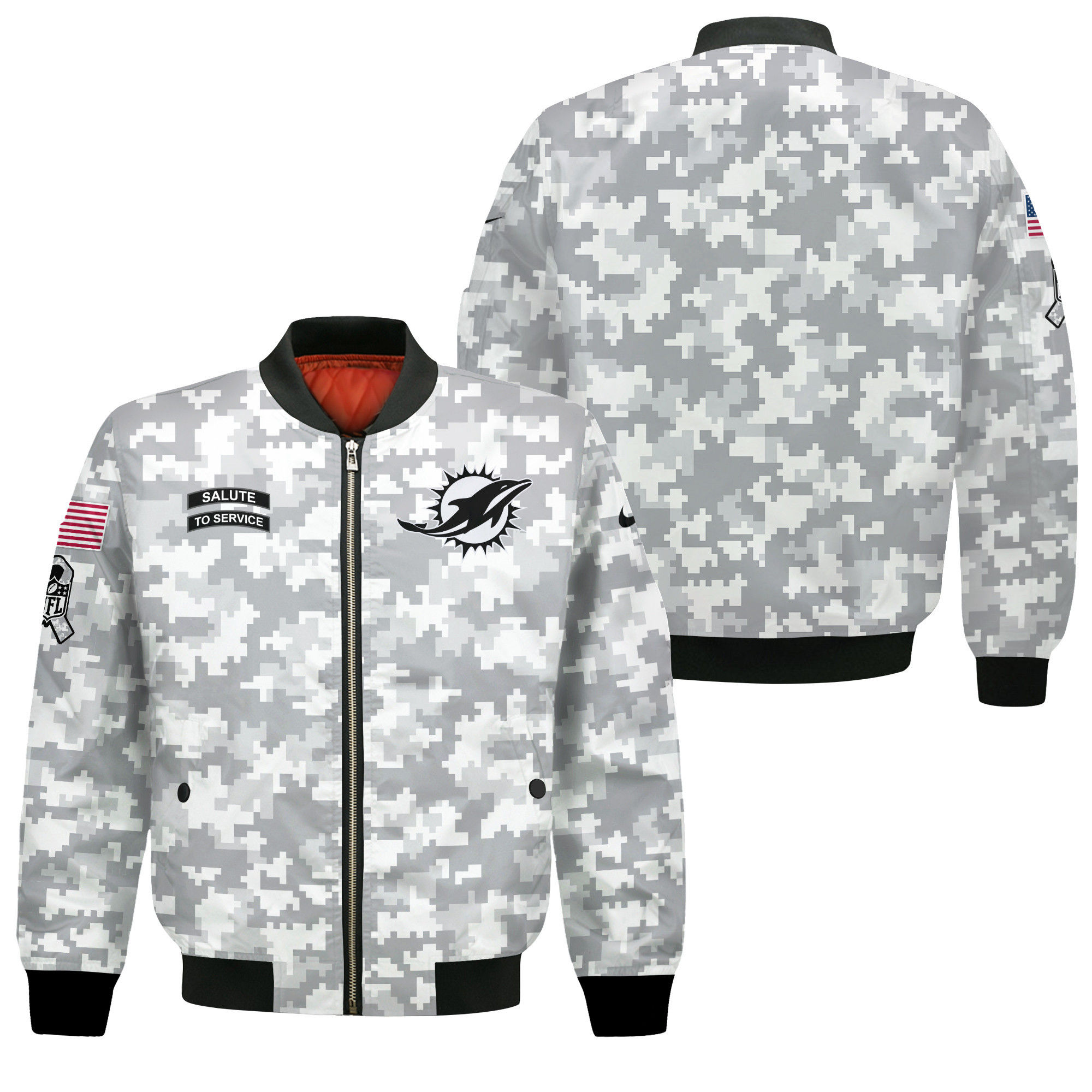 Miami Dolphins National Football League 2024 Arctic Camo Bomber Jacket