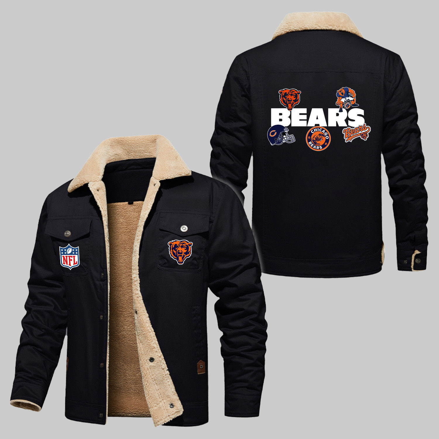 Chicago Bears NFL Team Logo Badge Pattern 2D Stand Collar Jacket