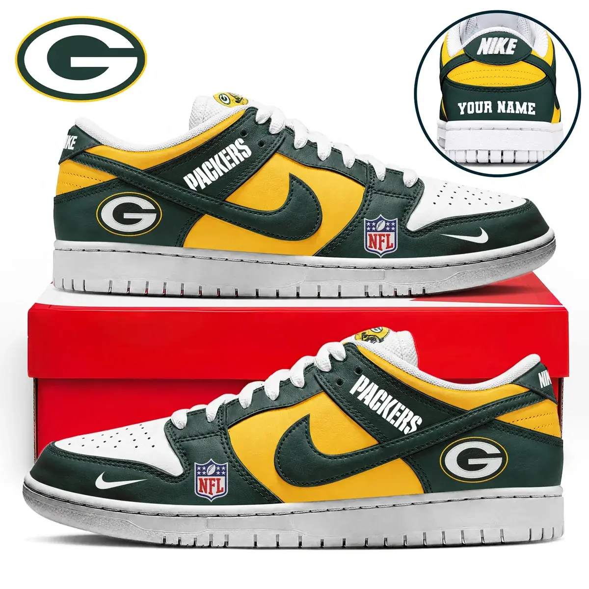 Green Bay Packers Premium NFL Dunk Low Shoes