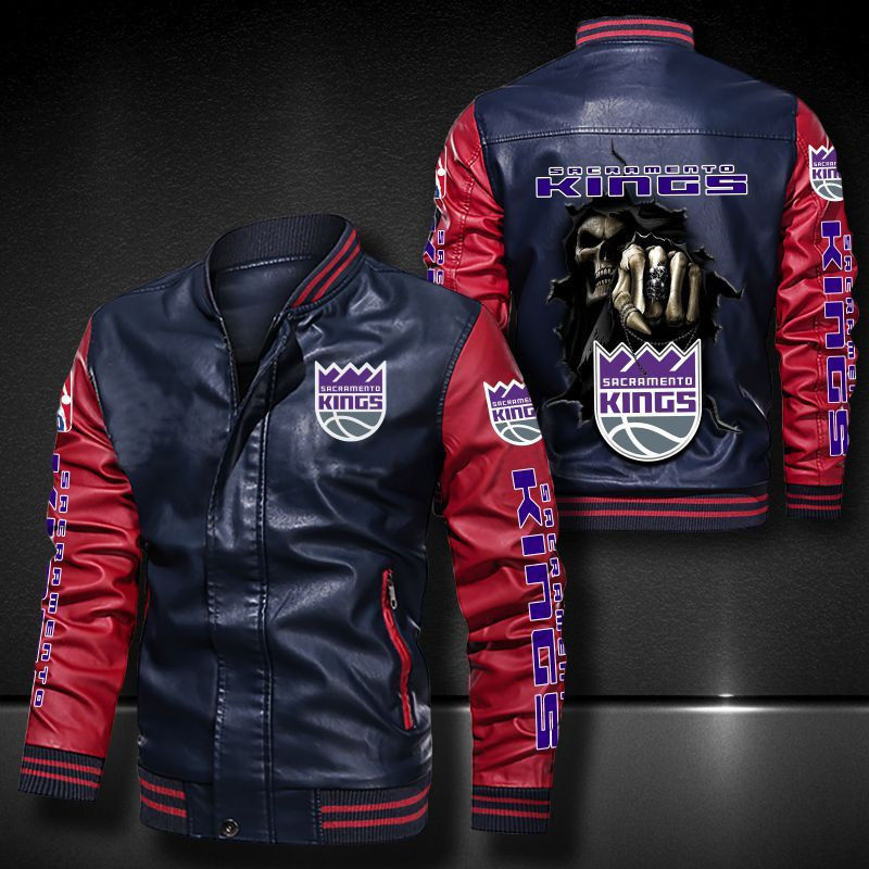 Thumbnail: Sacramento Kings Leather Varsity Jacket Bomber Coat