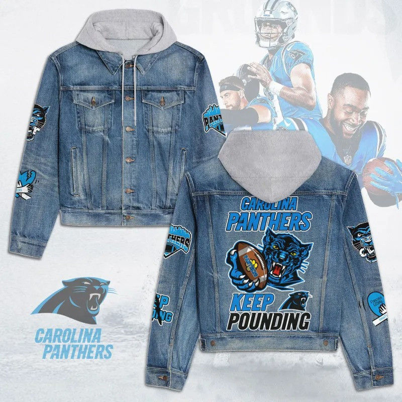 Carolina Panthers NFL Team Logo& Motto 3D Hooded Denim Jacket