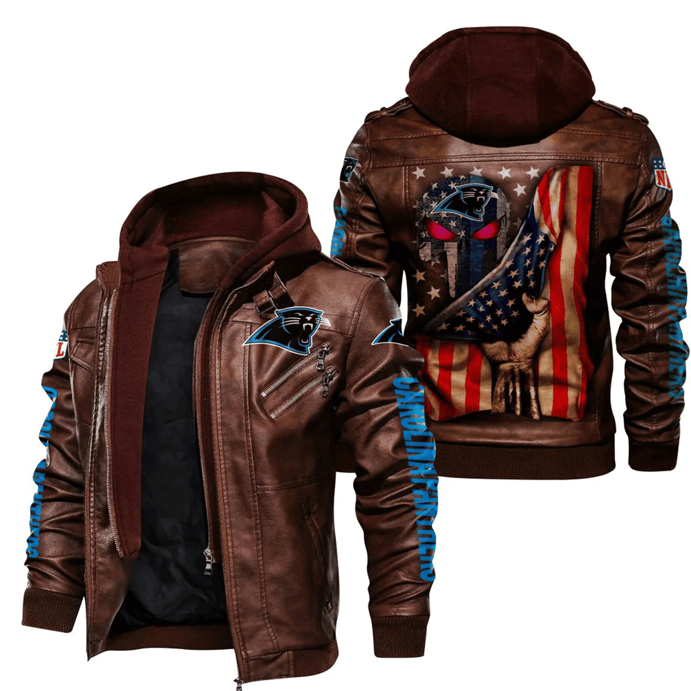 Carolina Panthers American Flag 3D Zip Leather Jacket With Hood