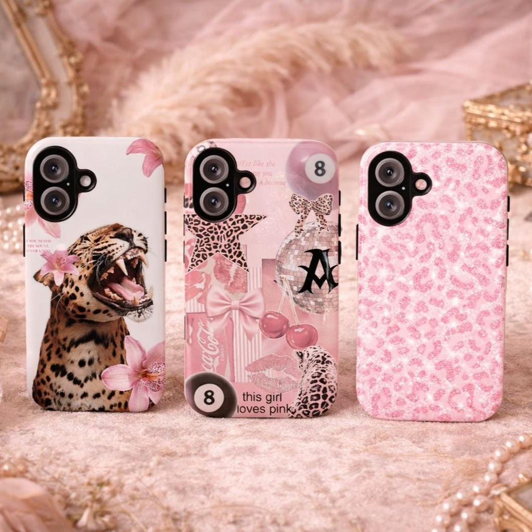 Pink Leopard Y2K Aesthetic Phone Case Collection – Floral Leopard, Collage Bow