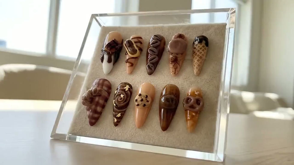 Thumbnail: 3D Café Romance Gourmet Press On Nails | Coffee & Bakery Hand-Sculpted Nail Art