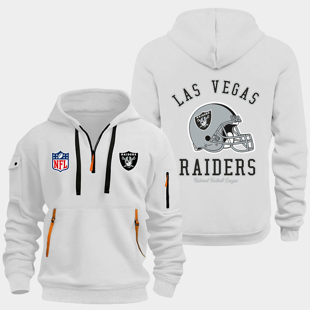Las Vegas Raiders White Quarter Zip Hoodie