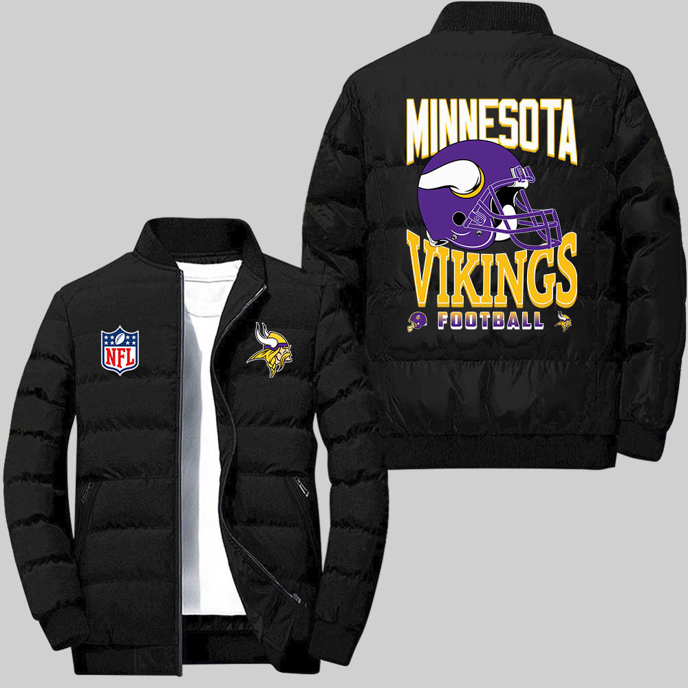 Minnesota Vikings NFL Team Logo American Football Helmet Pattern Black 2D Puffer