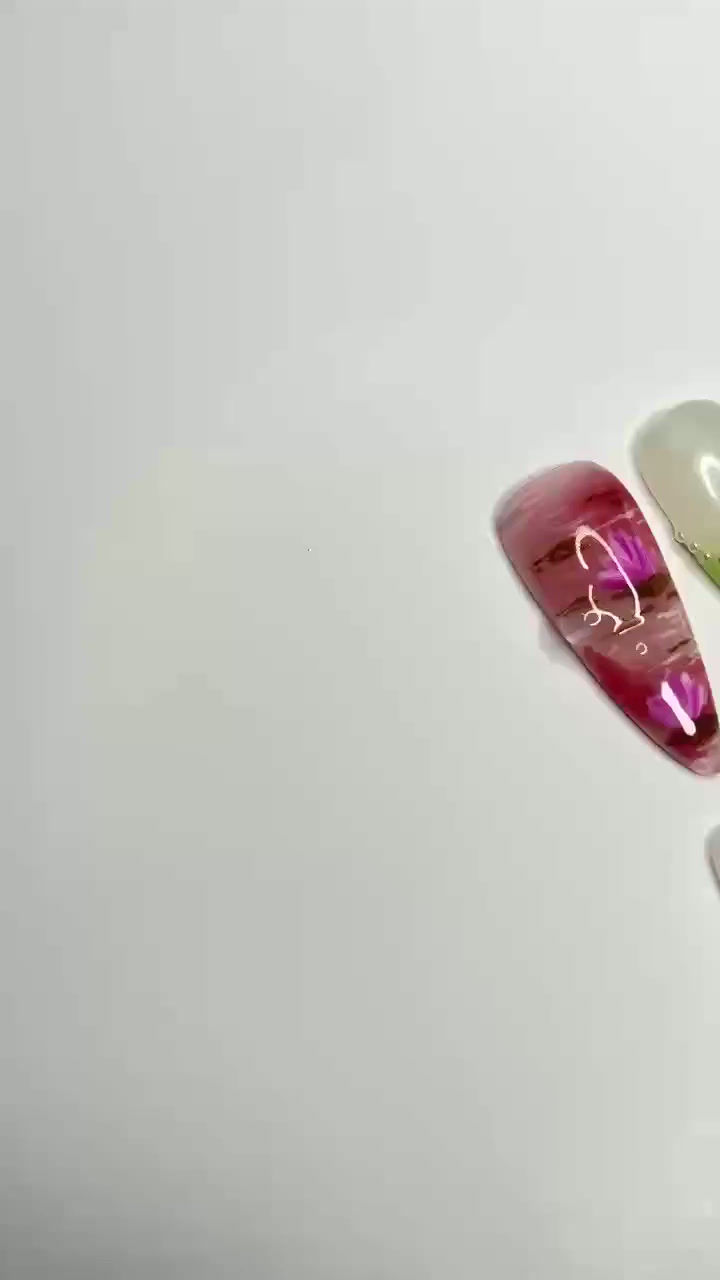 Thumbnail: Painting Flower Long Almond Press On Nail, Custom Handpainted Acrylic Spring