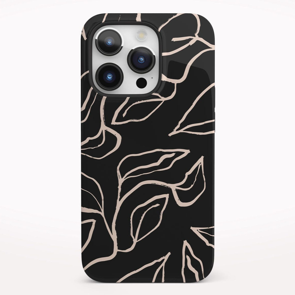 Black and Beige iPhone Case iPhone 16 Pro Max Case Leaf Illustration Phone Case