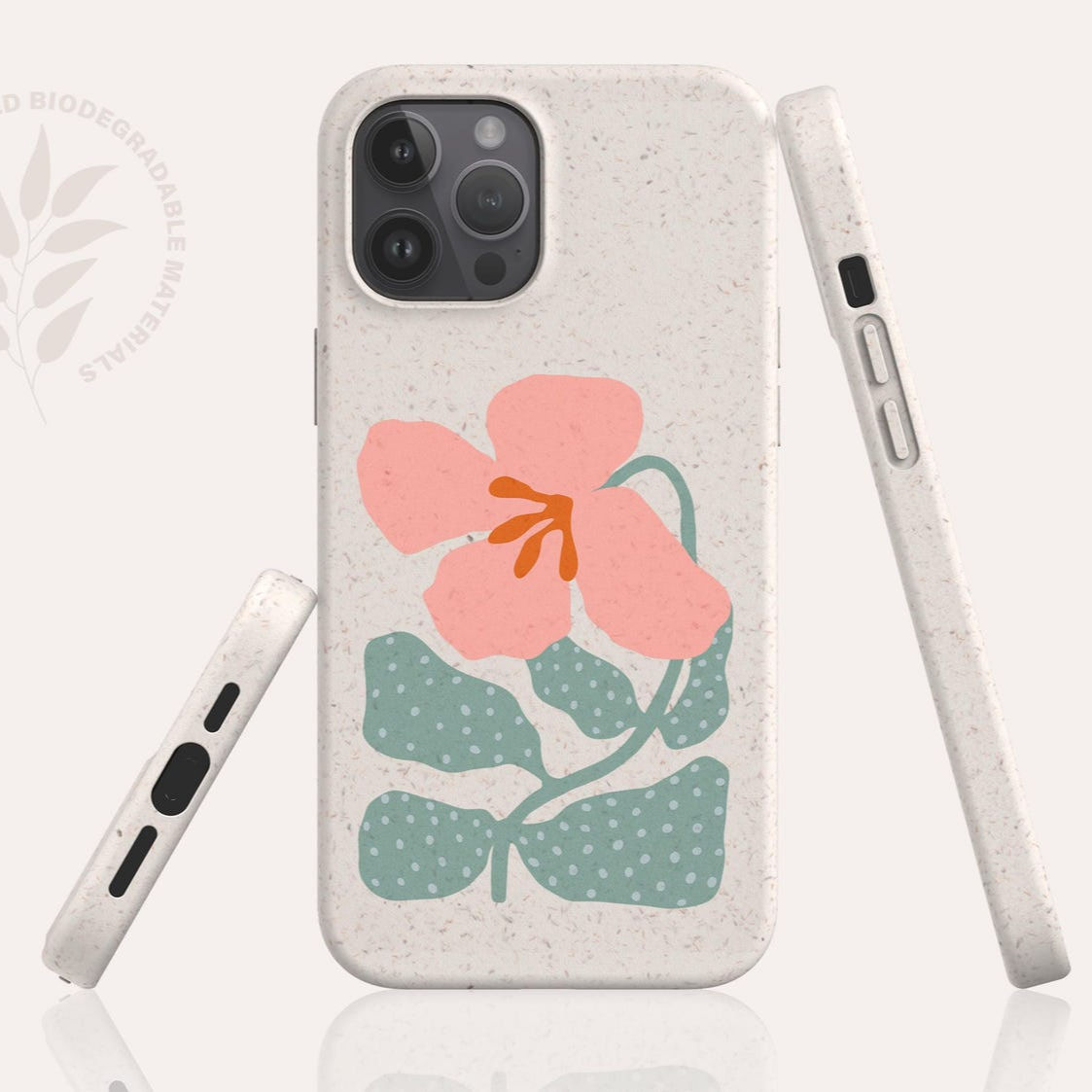 Biodegradable Phone Case with Abstract Flower, iPhone 17 Pro Case Floral Eco Fri