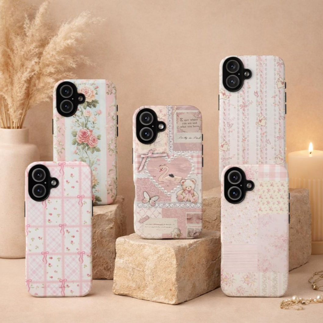 Coquette Loveshack Floral iPhone Case – Vintage Pink Patchwork, Shabby Chic Rose