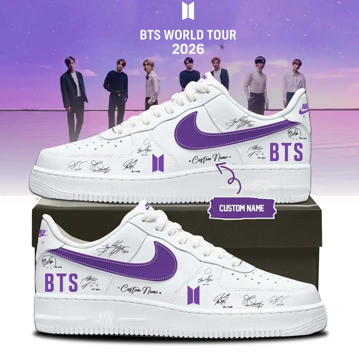 BTS WORLD TOUR 'ARIRANG' Limited Edition Signature Custom Air Force 1 Sneakers