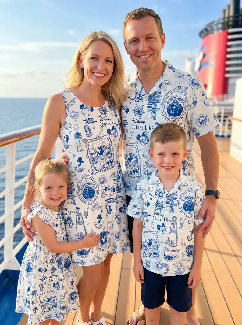 Thumbnail: Family Cruise Hawaiian Shirt and Skater Dress, Mouse Minnie Nautical Matching
