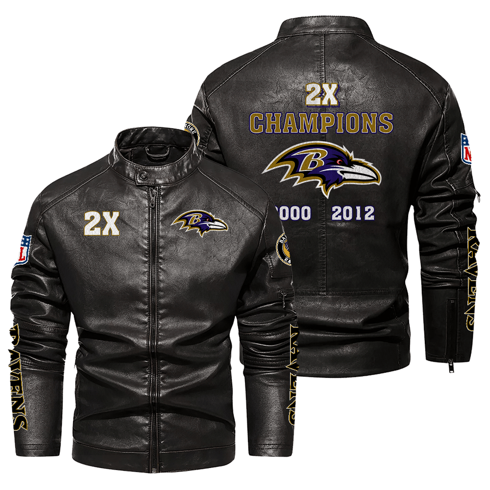 Baltimore Ravens X Super Bowl NFL Champions Black 2D Stand-up Collar Leather Jac