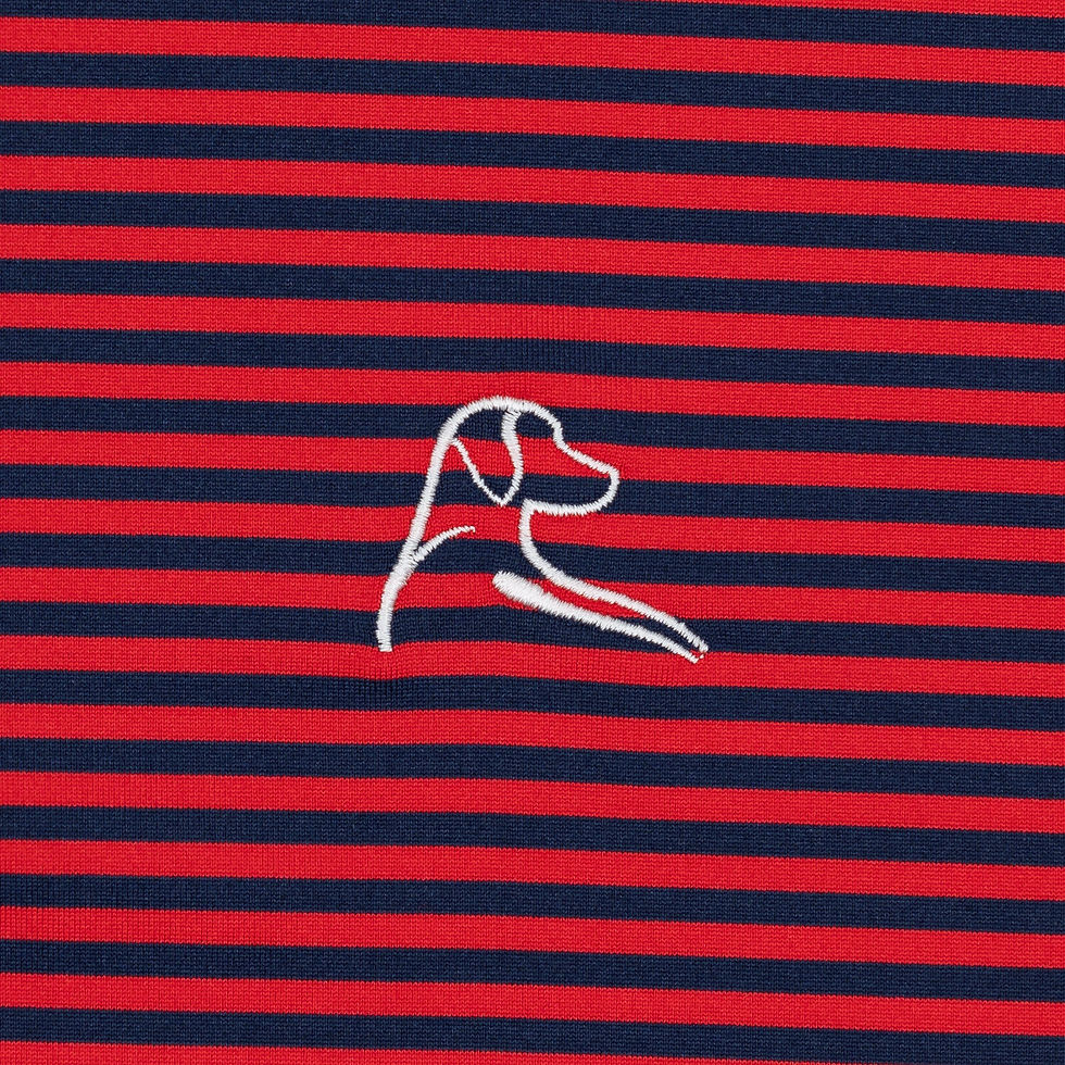 Thumbnail: Rhoback The Birdie Stripe Short Sleeve Performance Polo - Classic Red/Fleet Navy