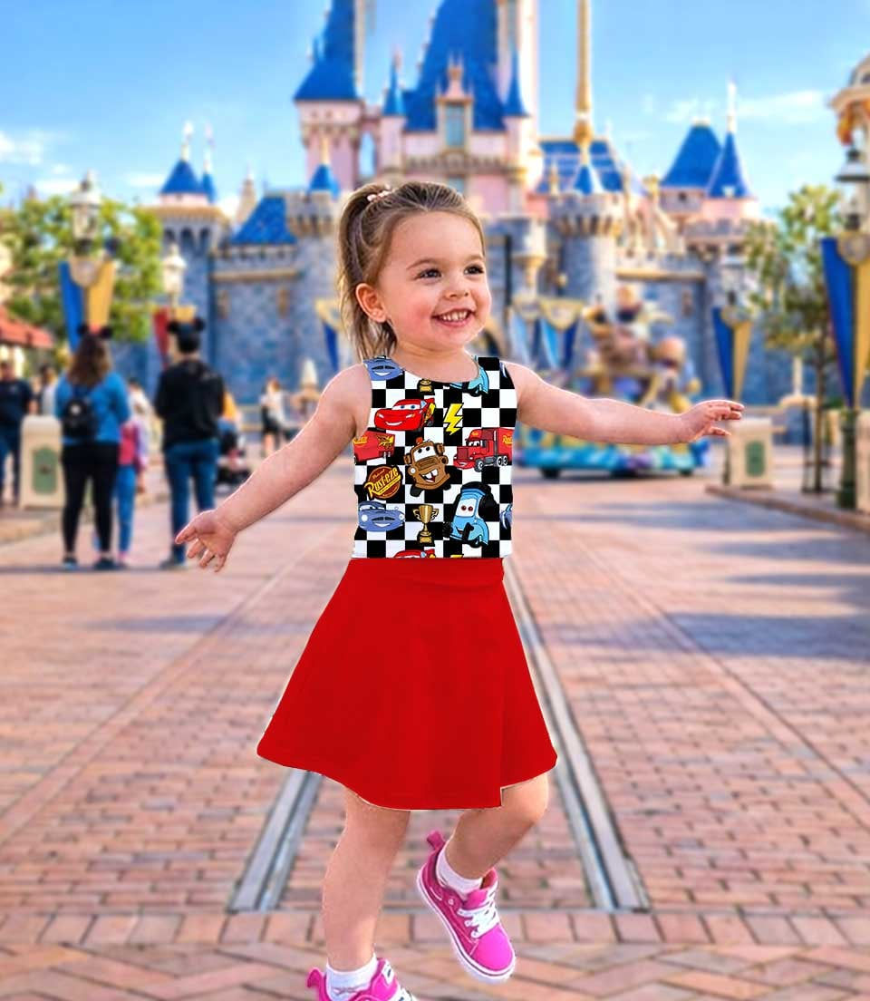 Thumbnail: Lightning McQueen Pixar Cars Sally Luigi Vacation Outfit, Matching Dress Set