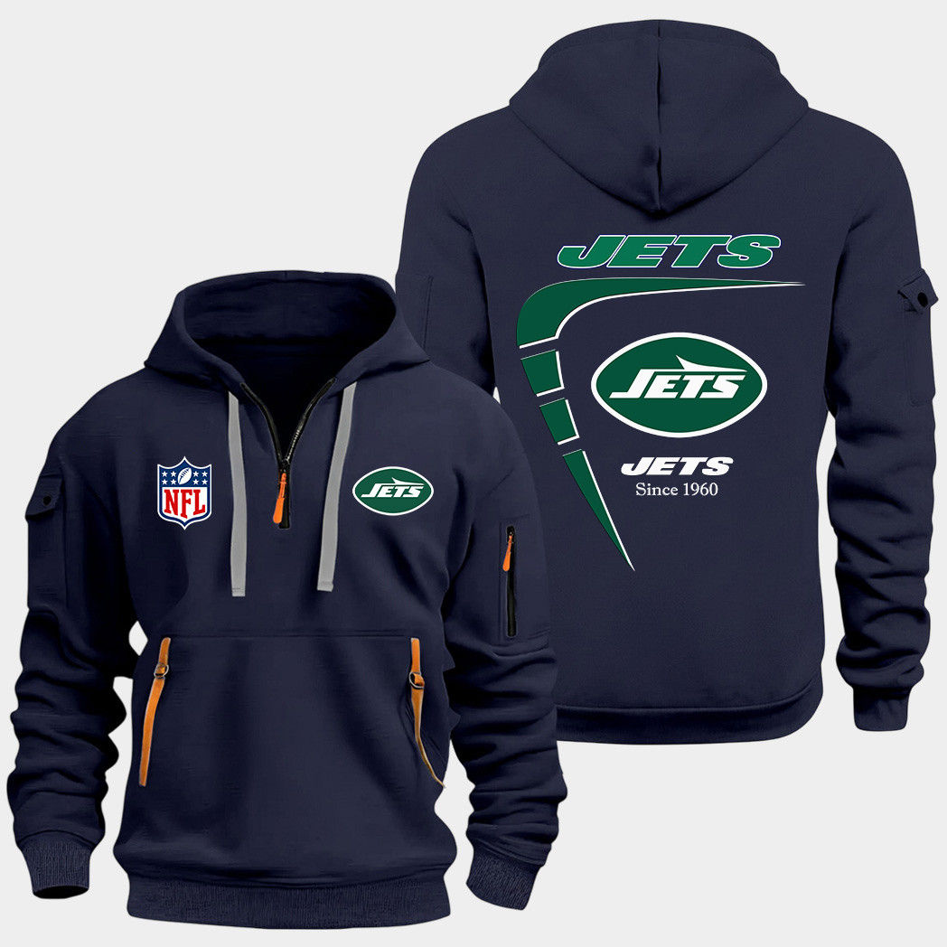 New York Jets Navy Quarter Zip Hoodie
