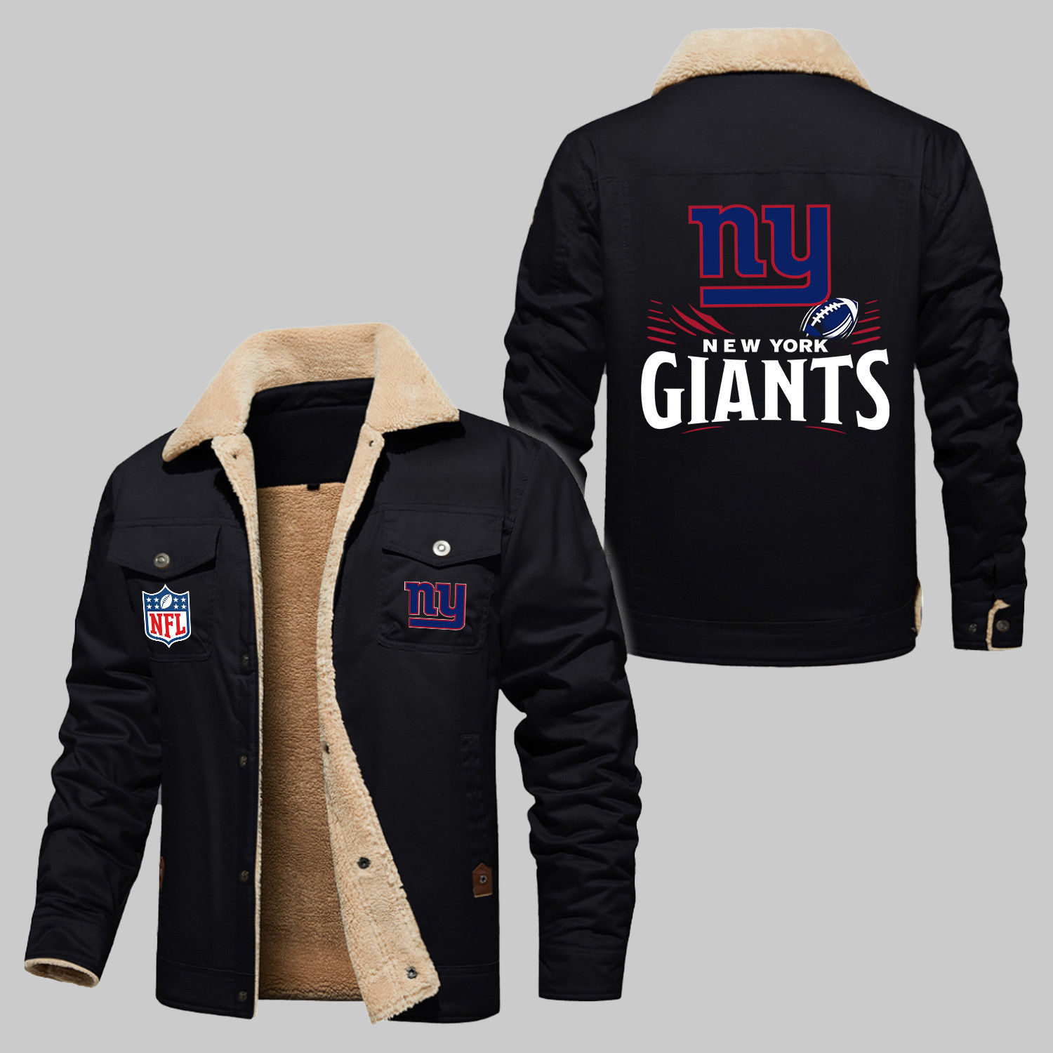 New York Giants NFL Team Football Logo Sport Rugby Pattern 2D Stand Collar Jacke