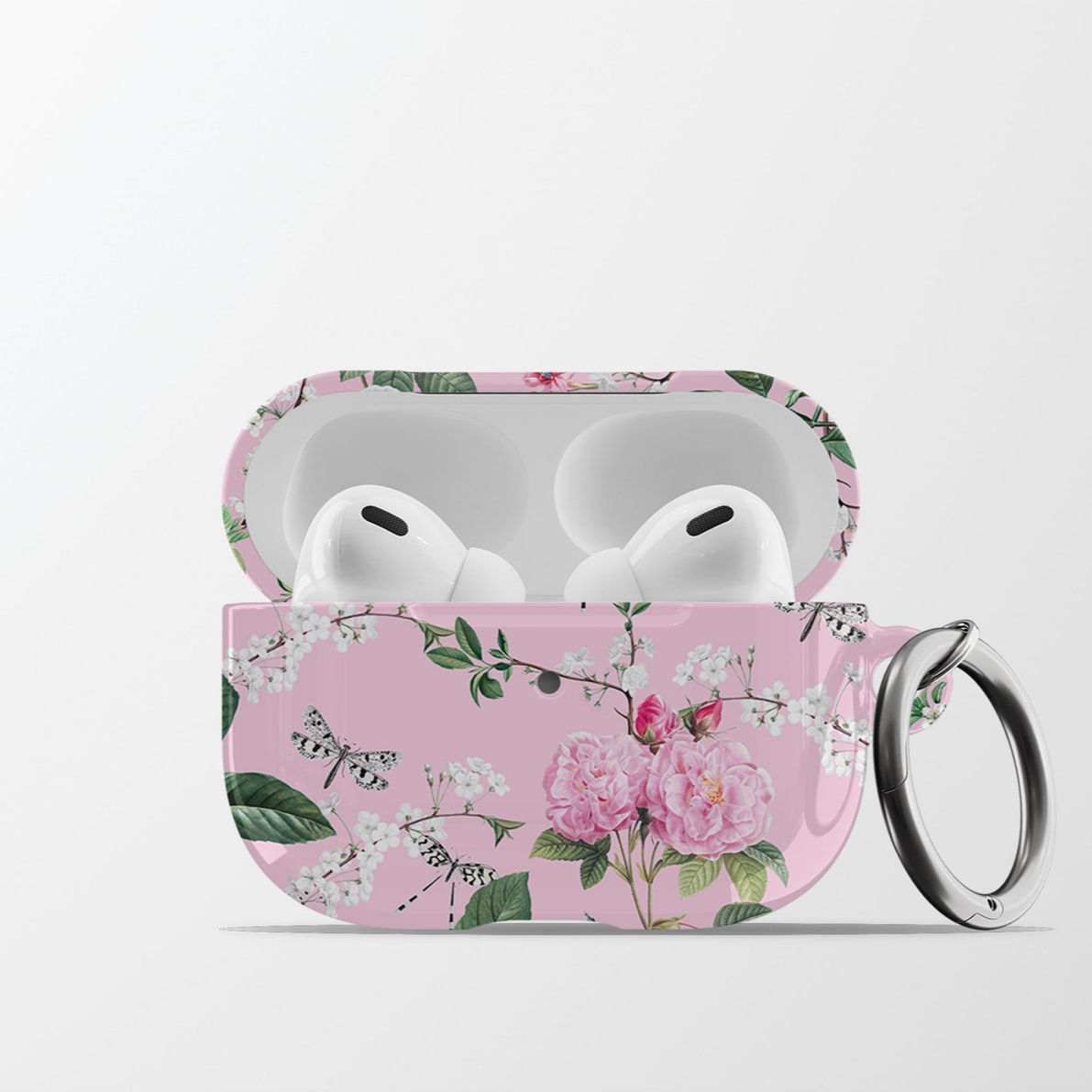 China Roses Floral AirPods Case | Flower Pattern Hard Shell Earbud Case Cover wi