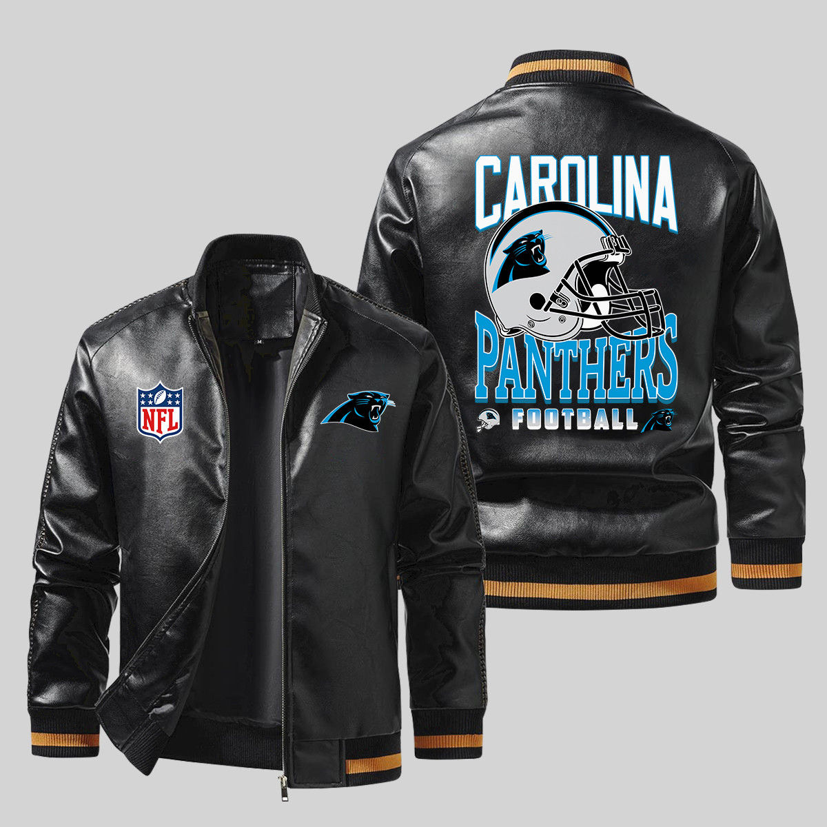 Carolina Panthers NFL Team Logo American Football Helmet Pattern Black 2D Leathe