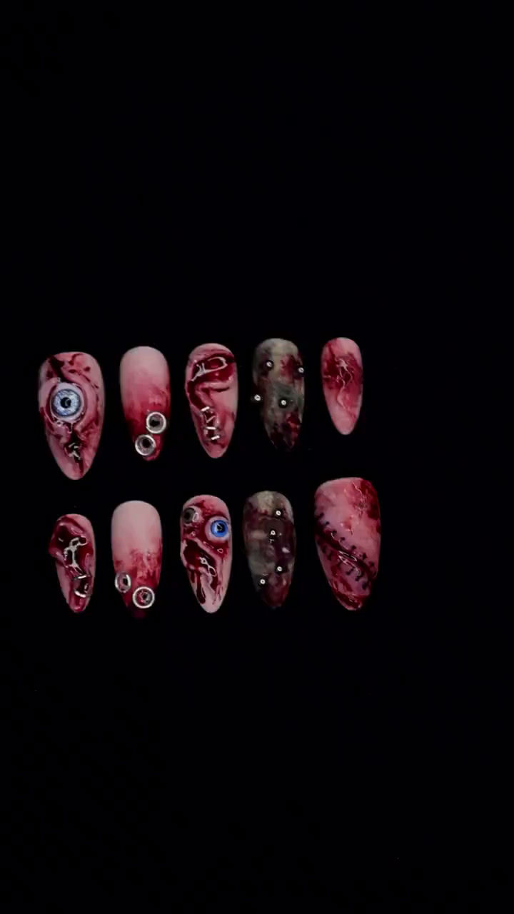 Thumbnail: Unique 3D Design with Horror Blood Eyeball Almond Halloween Press On Nails
