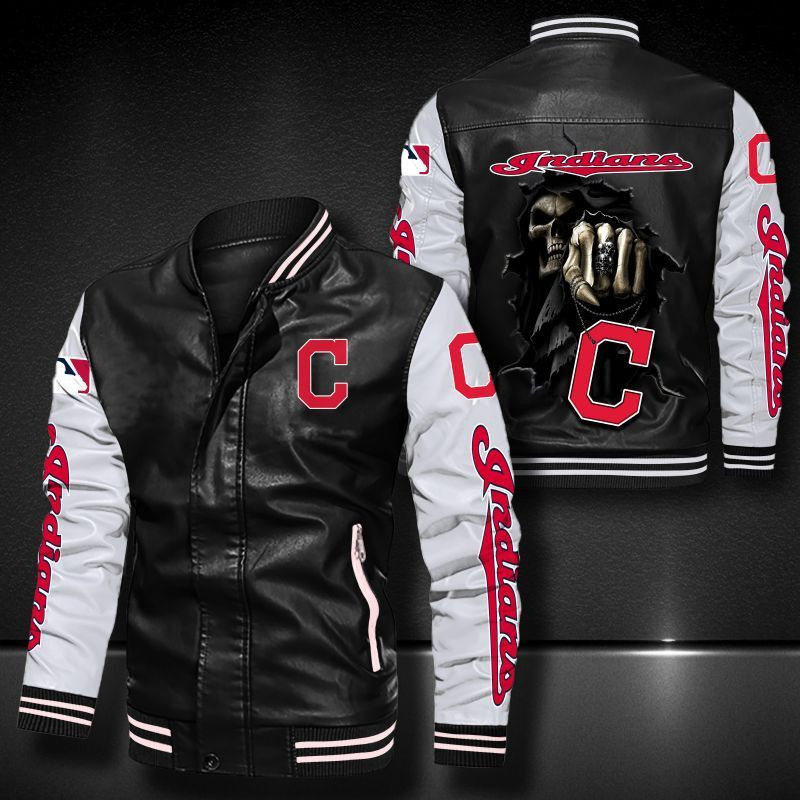 Cleveland Indians Leather Varsity Jacket Bomber Coat
